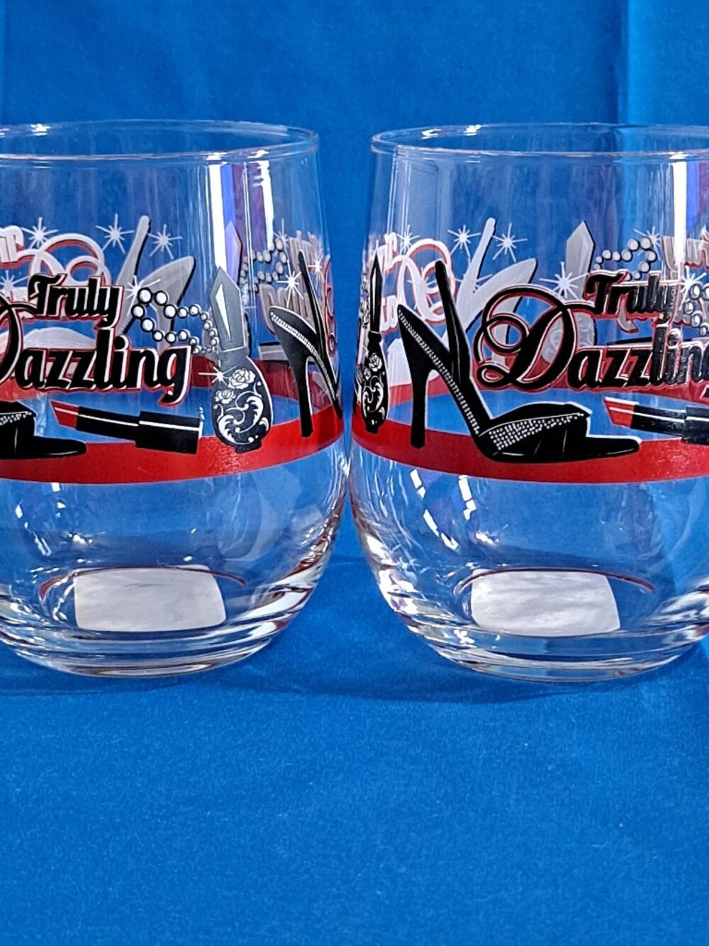 Set 2 Stemless WINE Glasses "TRULY DAZZLING" 16.8 Oz Cocktail Wine Old Fashioned